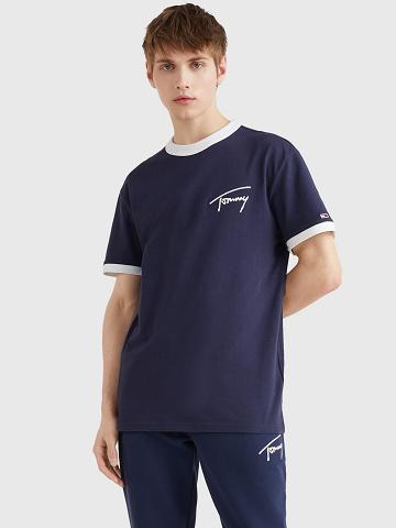 Férfi Tommy Hilfiger Signature Póló Sötétkék | HU 851ZUT